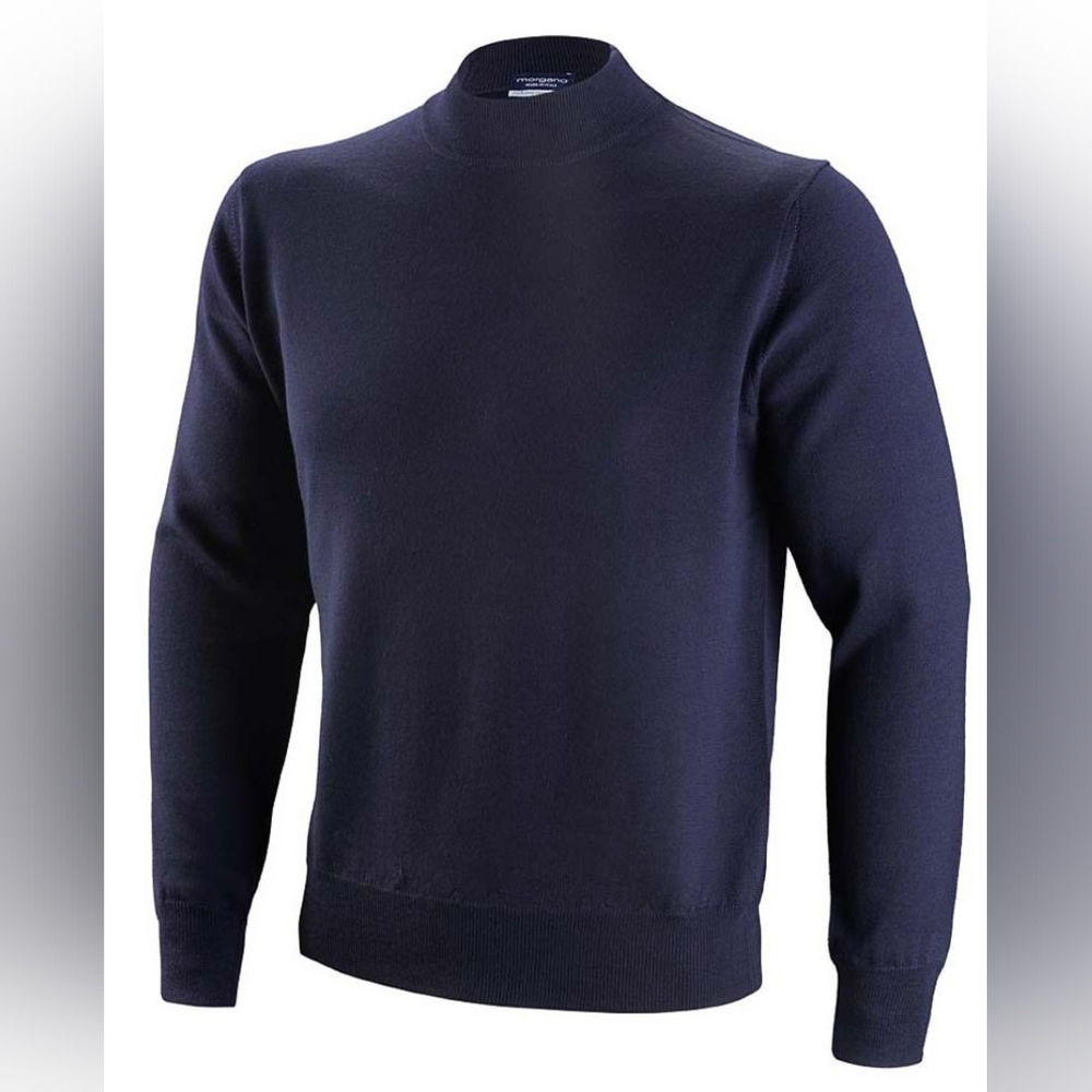 Morgano Extra Fine Mock Neck Long Sleeves Merino Wool Navy Blue Sweater Size XXL